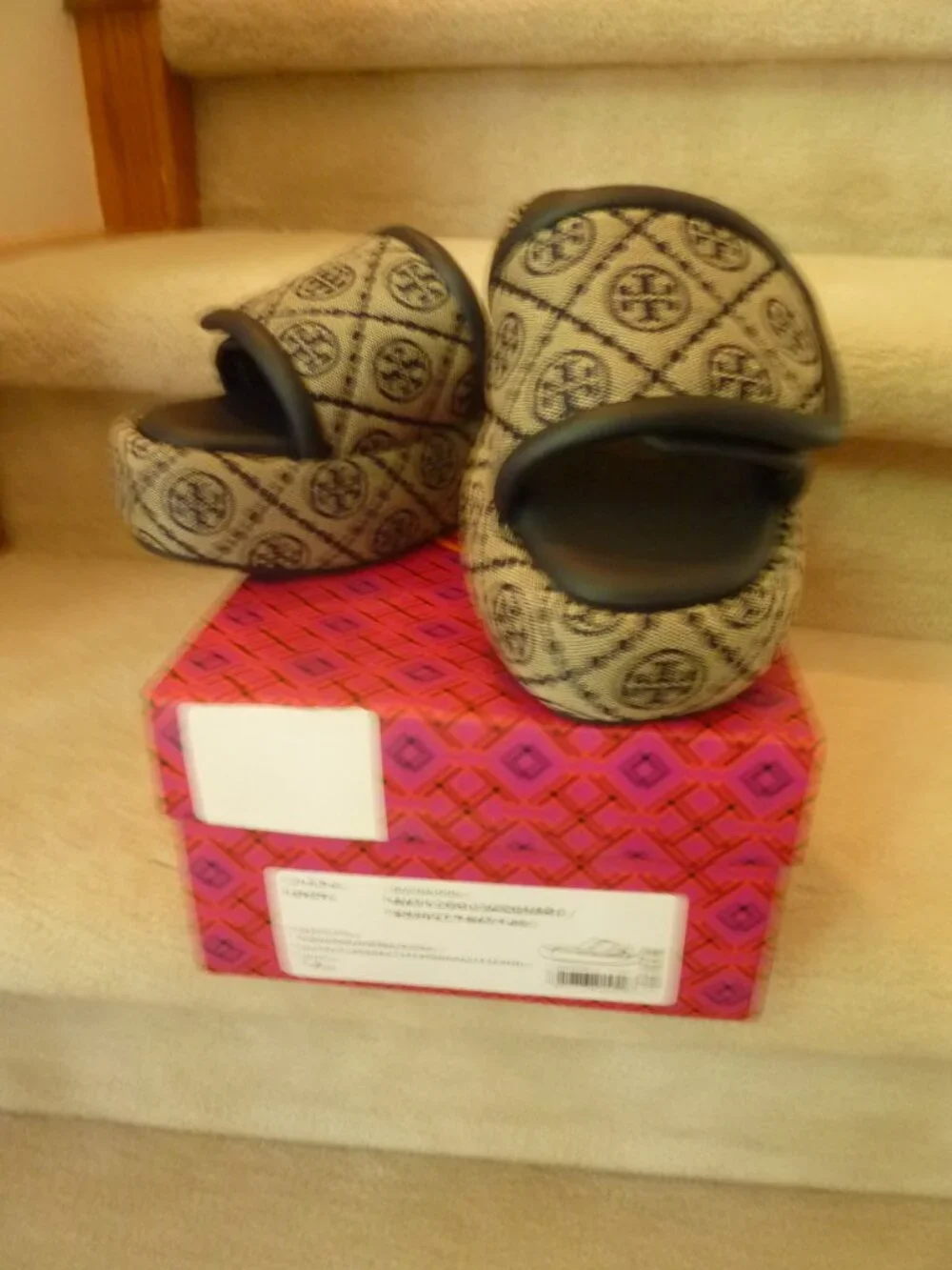 Tory Burch Navy Logo Jacquard Bubble Slides